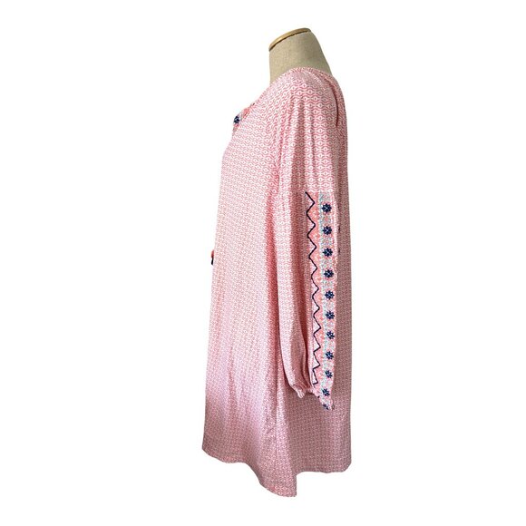 Cabana Women's Sz Large Life Pink Printed Tunic Dress W/ Embroidered - Picture 4 of 10